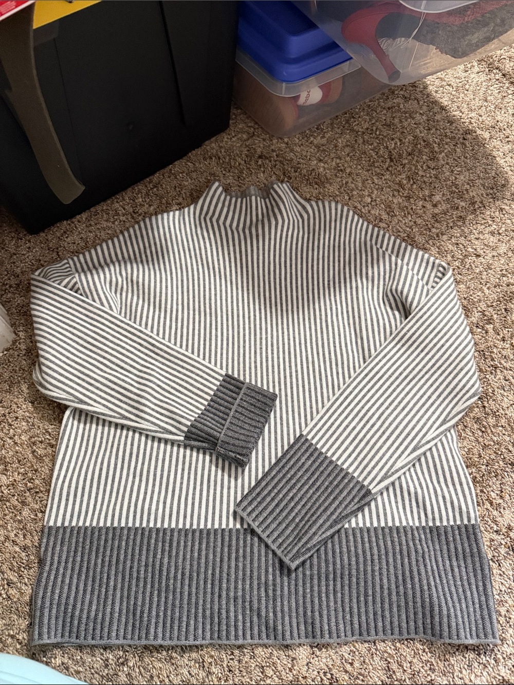 Rachel Zoe Cream and Gray Striped Knit Sweater